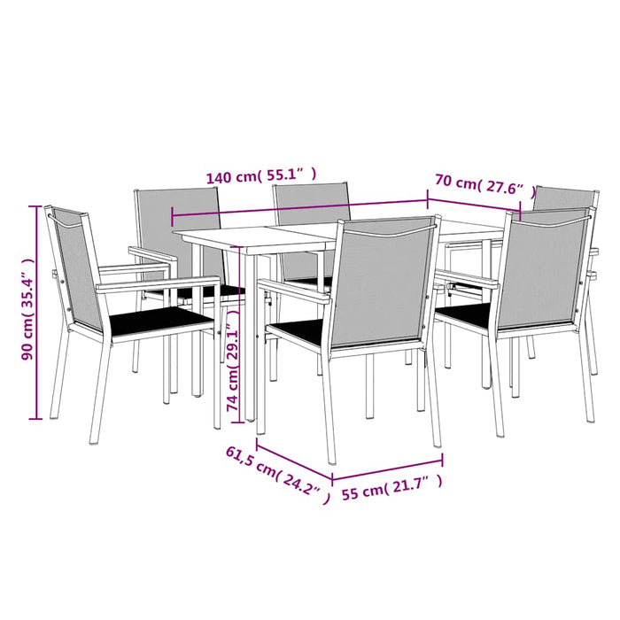 Set mobilier de grădină, 7 piese, negru, textilenă și oțel - WALTI WALTI