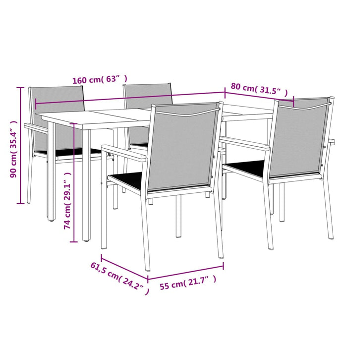 Set mobilier de grădină, 5 piese, negru, textilenă și oțel - WALTI WALTI