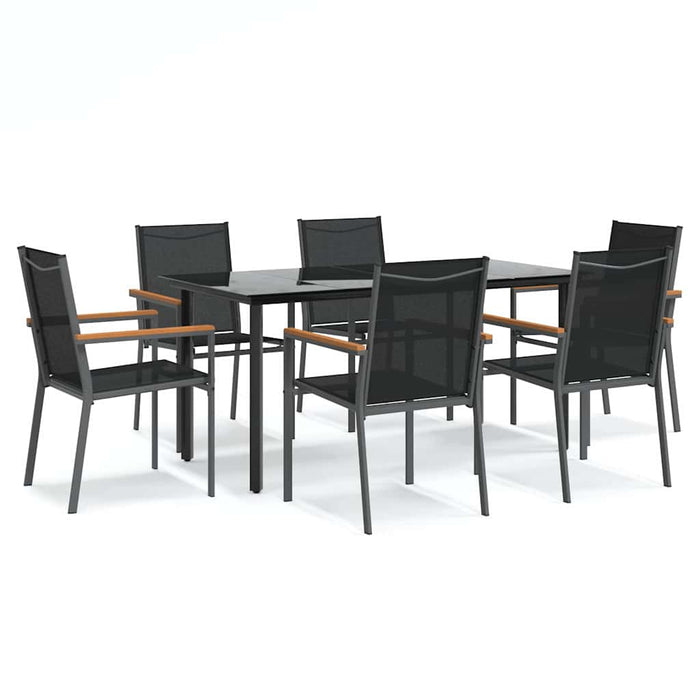 Set mobilier de grădină, 7 piese, negru, textilenă și oțel WALTI