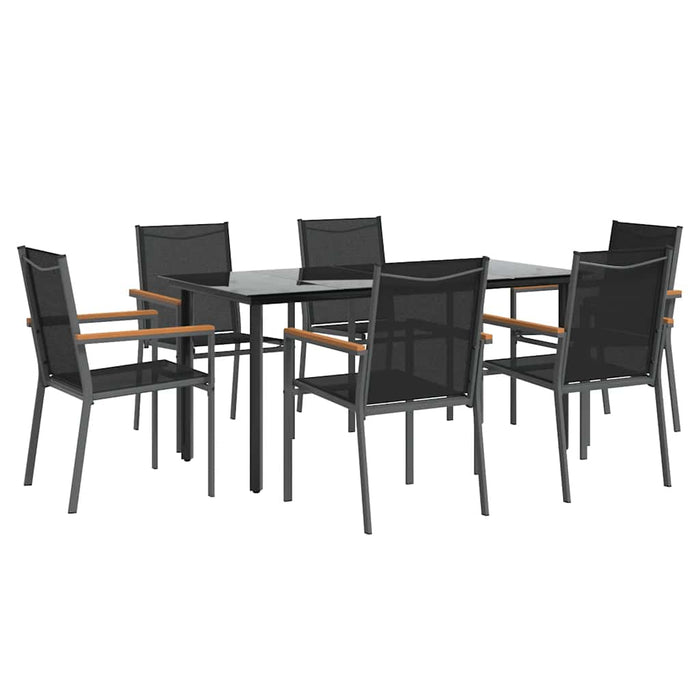 Set mobilier de grădină, 7 piese, negru, textilenă și oțel WALTI