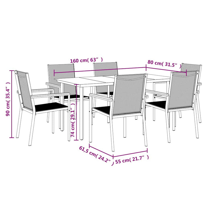 Set mobilier de grădină, 7 piese, negru, textilenă și oțel WALTI