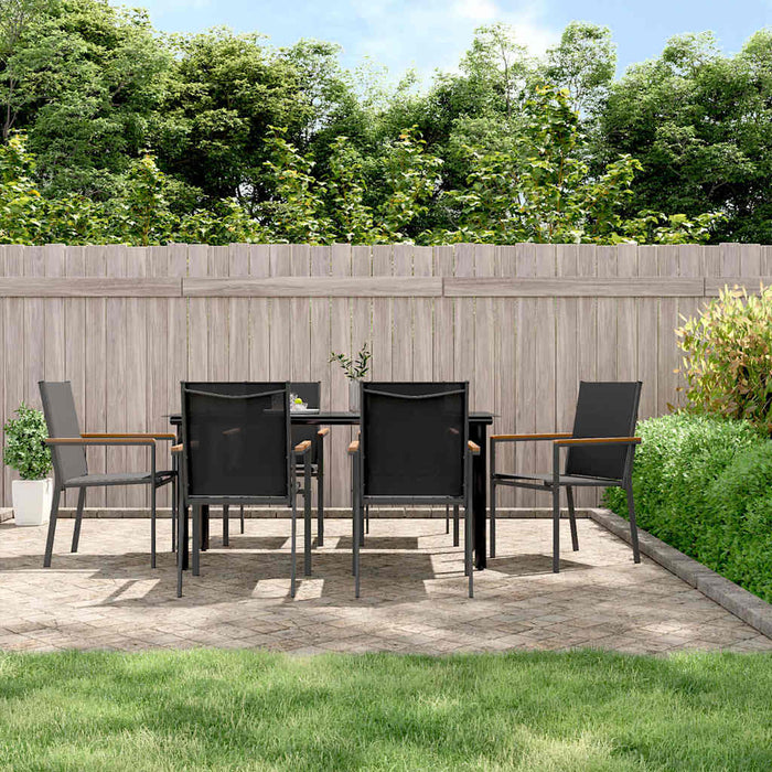 Set mobilier de grădină, 7 piese, negru, textilenă și oțel WALTI