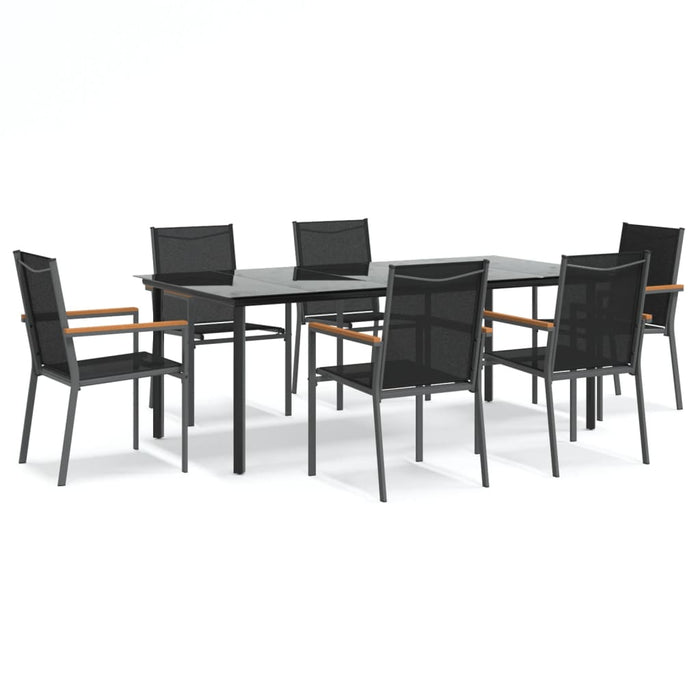 Set mobilier de grădină, 7 piese, negru, textilenă și oțel - WALTI WALTI