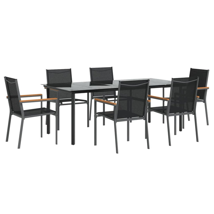 Set mobilier de grădină, 7 piese, negru, textilenă și oțel - WALTI WALTI