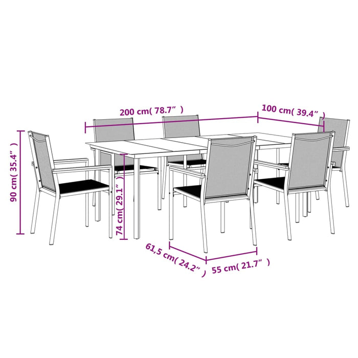 Set mobilier de grădină, 7 piese, negru, textilenă și oțel - WALTI WALTI