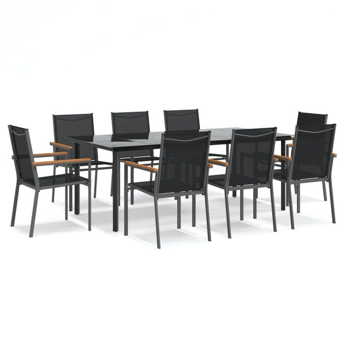 Set mobilier de grădină, 9 piese, negru, textilenă și oțel WALTI