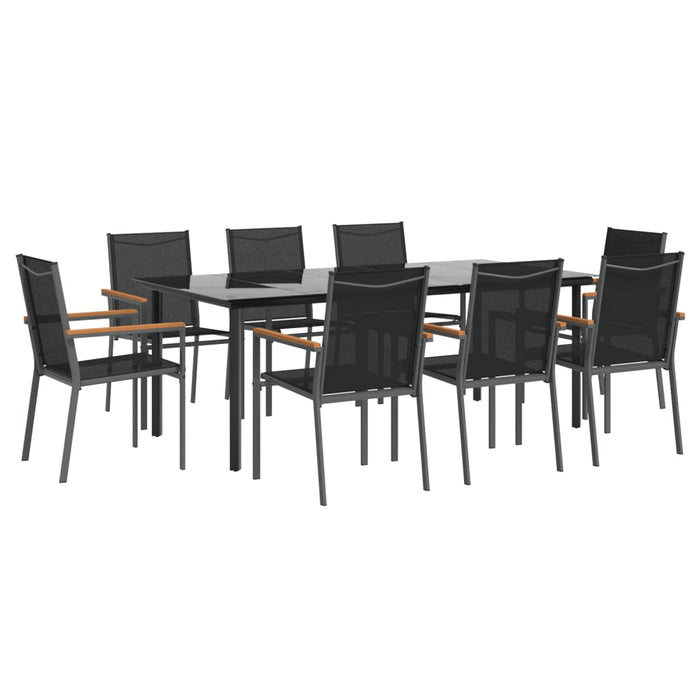 Set mobilier de grădină, 9 piese, negru, textilenă și oțel WALTI