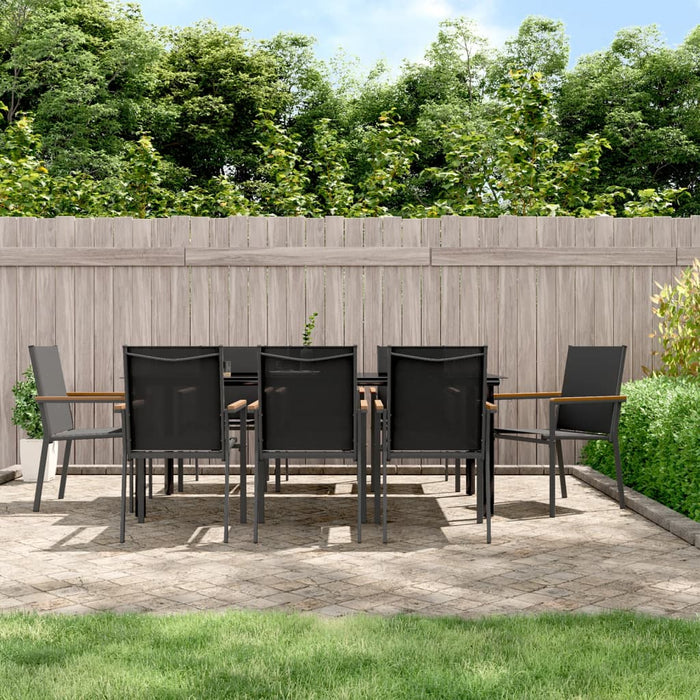 Set mobilier de grădină, 9 piese, negru, textilenă și oțel WALTI