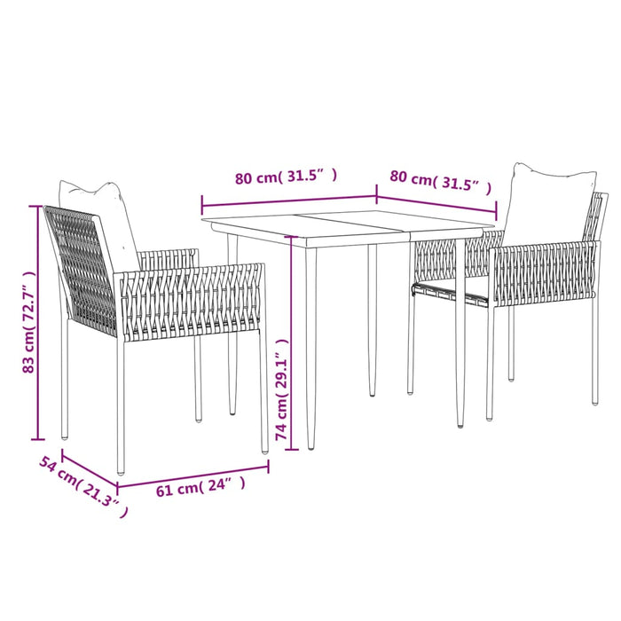Set mobilier de grădină cu perne, 3 piese, poliratan și oțel - WALTI WALTI