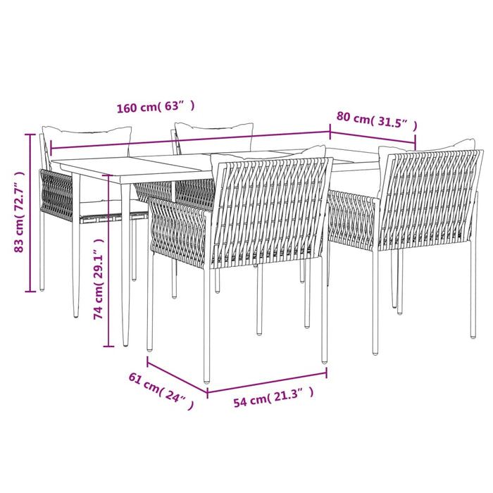 Set mobilier de grădină cu perne, 5 piese, poliratan și oțel - WALTI WALTI