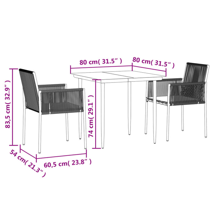 Set mobilier grădină cu perne, 3 piese, negru, poliratan & oțel - WALTI WALTI