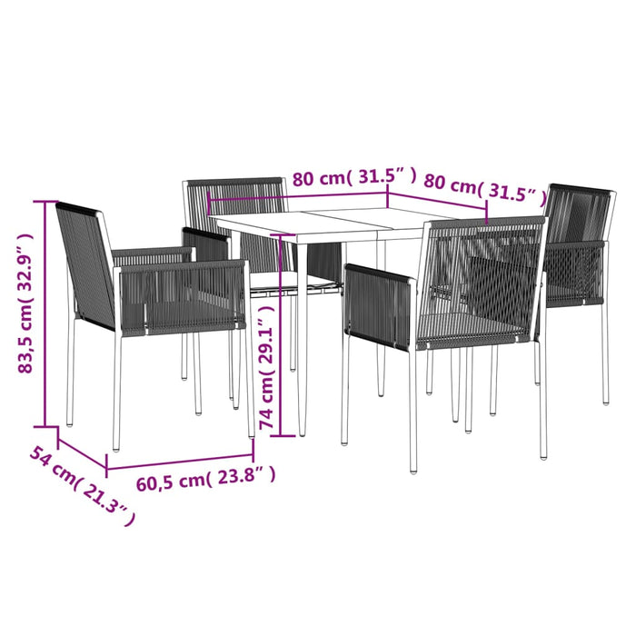 Set mobilier grădină cu perne, 5 piese, negru, poliratan & oțel - WALTI WALTI