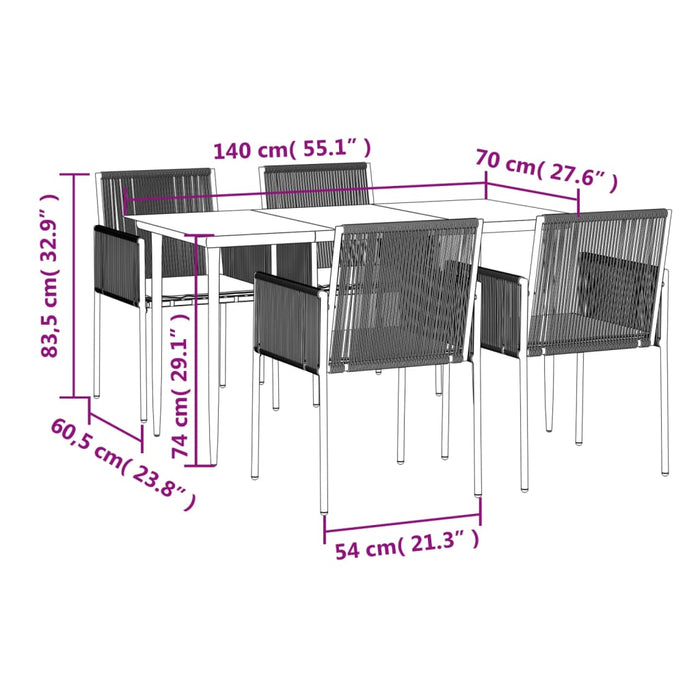Set mobilier grădină cu perne, 5 piese, negru, poliratan & oțel - WALTI WALTI