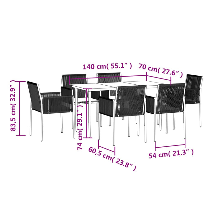 Set mobilier grădină cu perne, 7 piese, negru, poliratan & oțel - WALTI WALTI