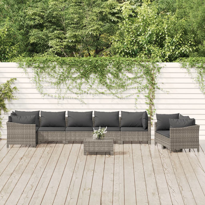 Set mobilier de grădină cu perne, 9 piese, gri, poliratan WALTI