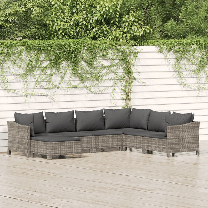 Set mobilier de grădină cu perne, 7 piese, gri, poliratan - WALTI WALTI