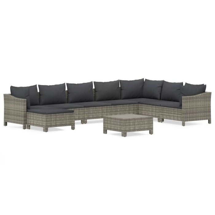 Set mobilier de grădină cu perne, 9 piese, gri, poliratan - WALTI WALTI