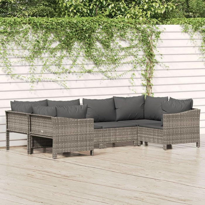 Set mobilier de grădină cu perne, 6 piese, gri, poliratan - WALTI WALTI