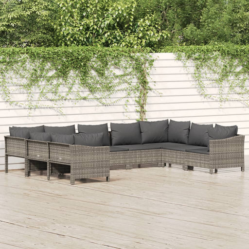Set mobilier de grădină cu perne, 9 piese, gri, poliratan - WALTI WALTI