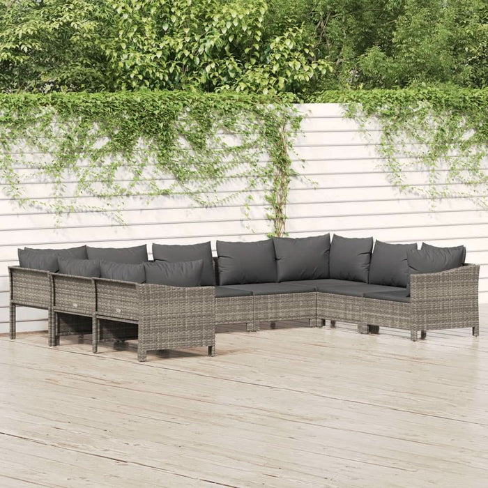 Set mobilier de grădină cu perne, 9 piese, gri, poliratan - WALTI WALTI