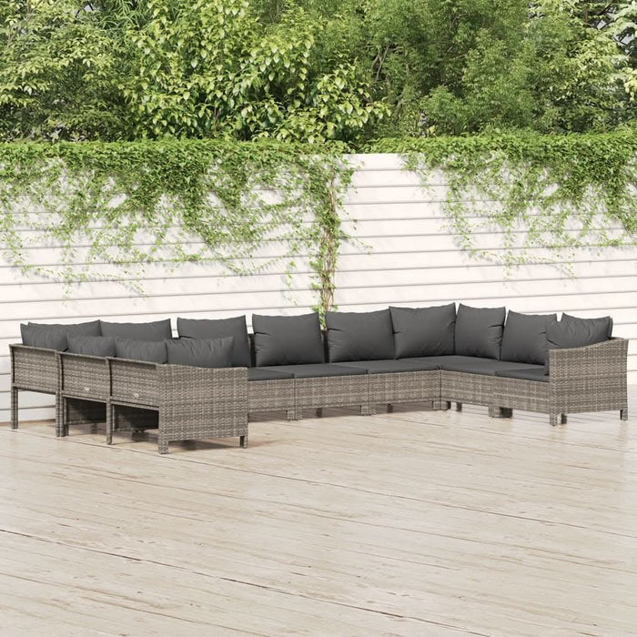 Set mobilier de grădină cu perne, 10 piese, gri, poliratan - WALTI WALTI