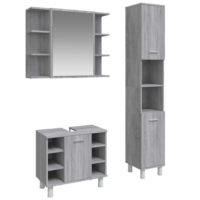 Set dulapuri de baie, 3 piese, gri sonoma, lemn prelucrat - WALTI WALTI