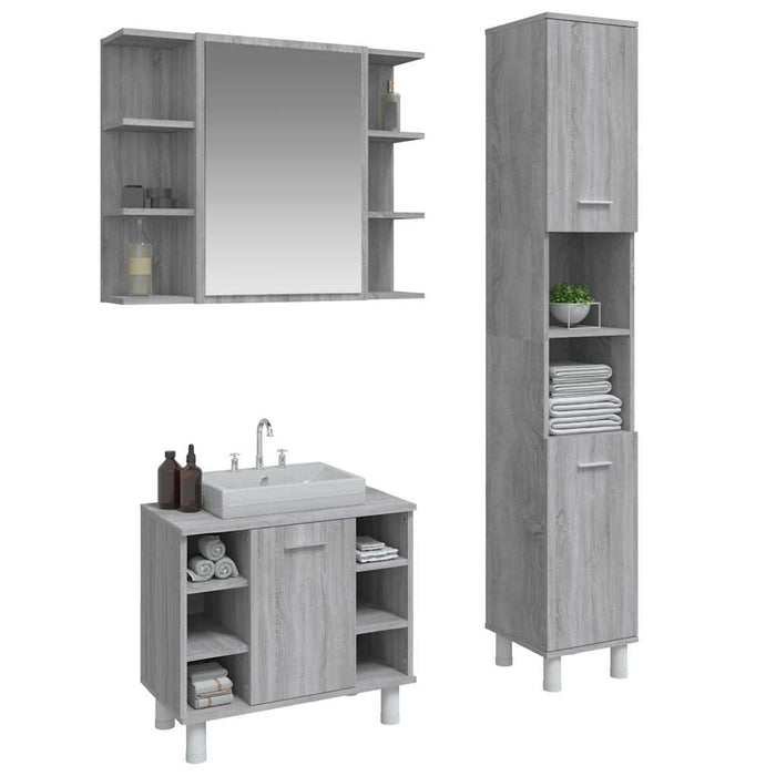 Set dulapuri de baie, 3 piese, gri sonoma, lemn prelucrat - WALTI WALTI