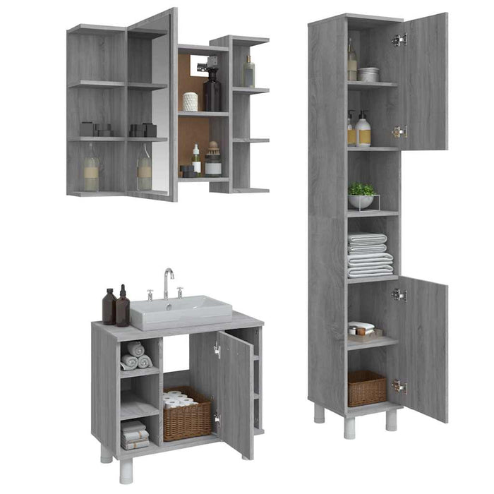 Set dulapuri de baie, 3 piese, gri sonoma, lemn prelucrat - WALTI WALTI
