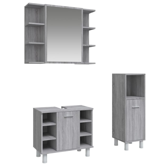 Set dulapuri de baie, 3 piese, gri sonoma, lemn prelucrat - WALTI WALTI
