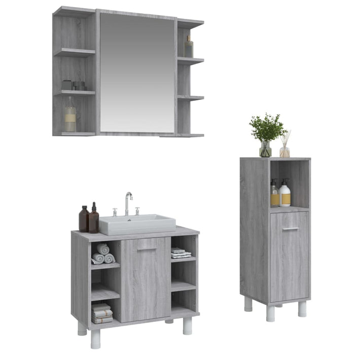 Set dulapuri de baie, 3 piese, gri sonoma, lemn prelucrat - WALTI WALTI