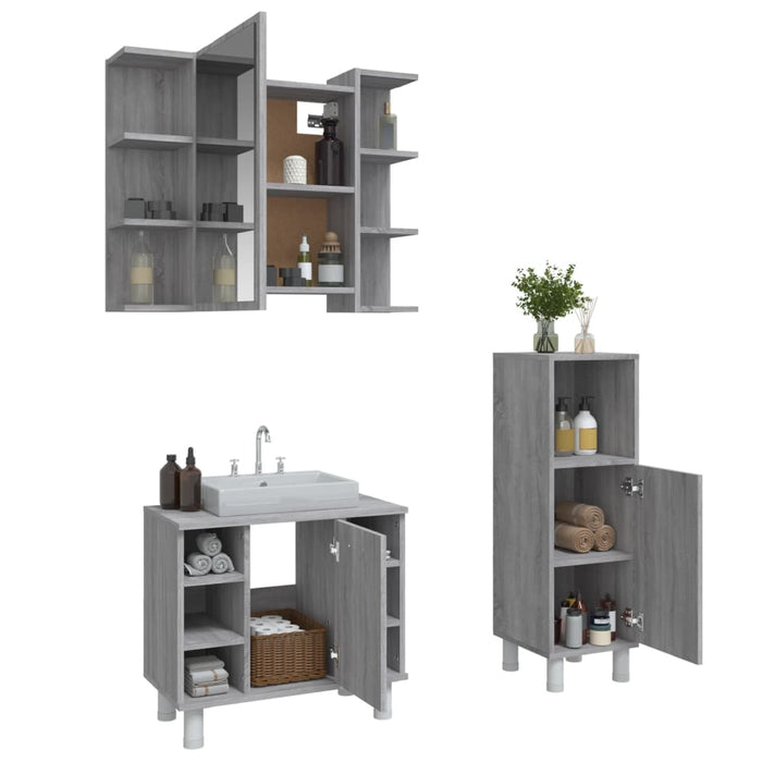 Set dulapuri de baie, 3 piese, gri sonoma, lemn prelucrat - WALTI WALTI