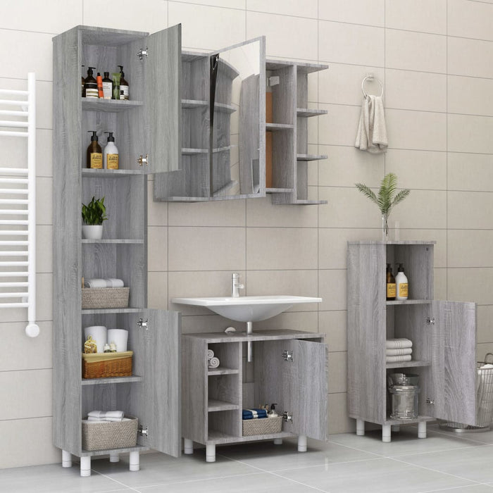 Set dulapuri de baie, 4 piese, gri sonoma, lemn prelucrat WALTI