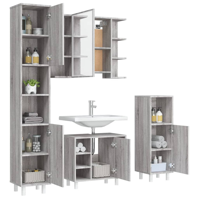 Set dulapuri de baie, 4 piese, gri sonoma, lemn prelucrat WALTI