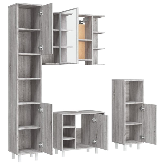Set dulapuri de baie, 4 piese, gri sonoma, lemn prelucrat WALTI