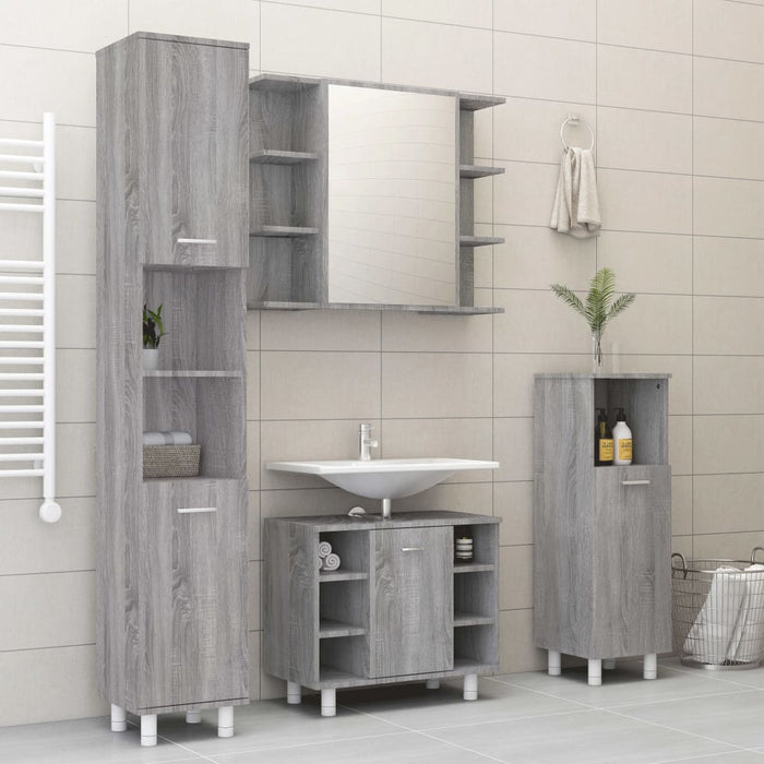 Set dulapuri de baie, 4 piese, gri sonoma, lemn prelucrat WALTI
