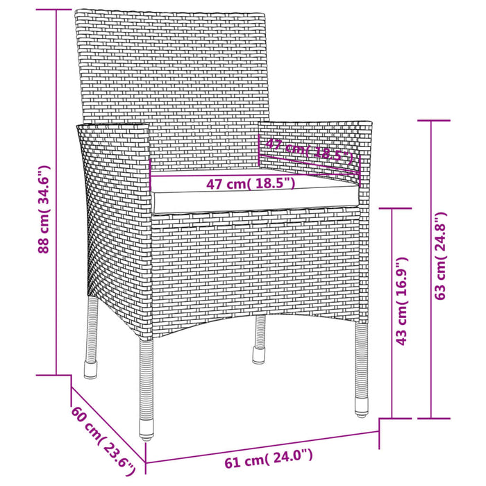 Set mobilier de grădină cu perne, 5 piese, negru, poliratan WALTI