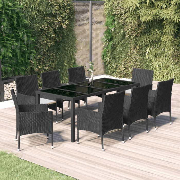 Set mobilier de grădină cu perne, 9 piese, negru, poliratan - WALTI WALTI