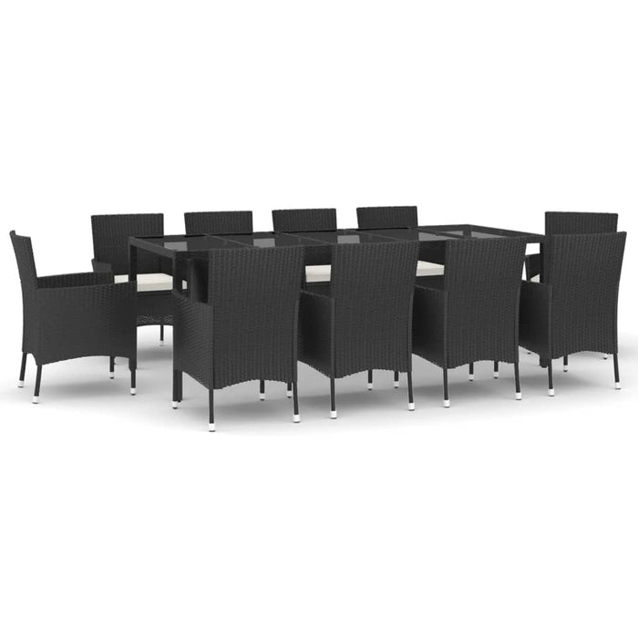 Set mobilier de exterior cu perne, 11 piese, negru, poliratan WALTI