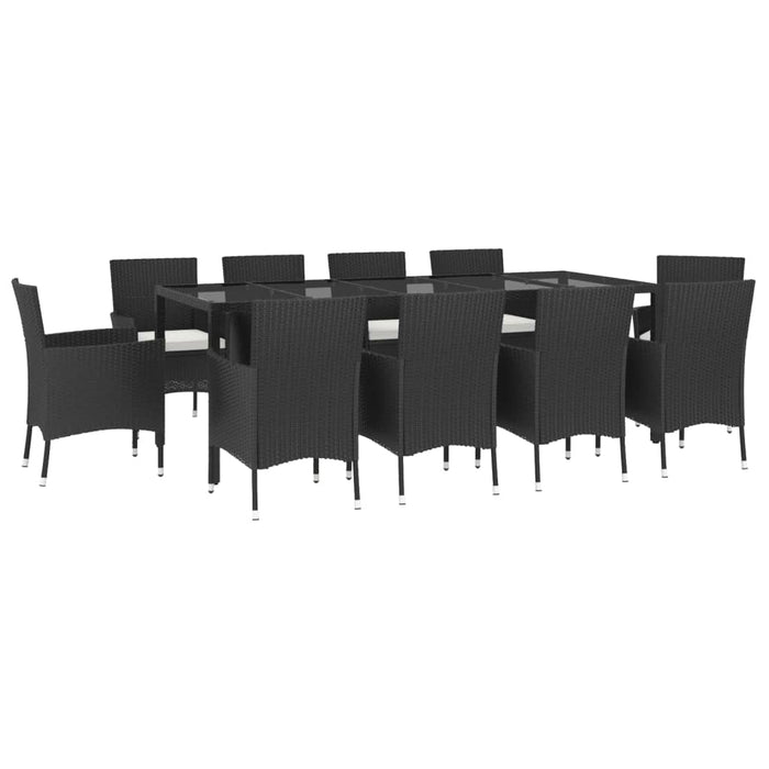 Set mobilier de exterior cu perne, 11 piese, negru, poliratan WALTI