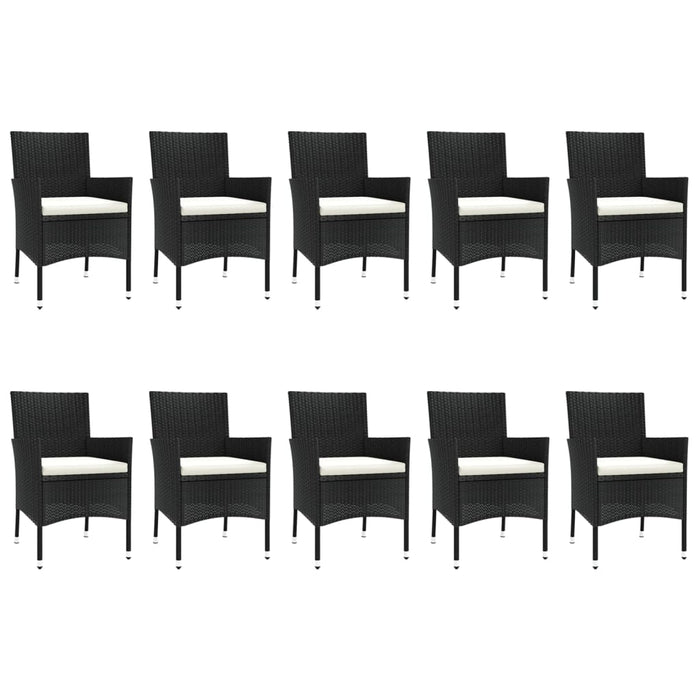 Set mobilier de exterior cu perne, 11 piese, negru, poliratan WALTI