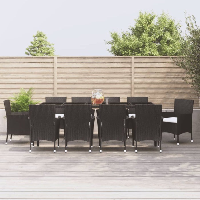 Set mobilier de exterior cu perne, 11 piese, negru, poliratan WALTI