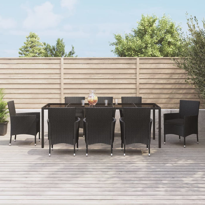 Set mobilier de grădină cu perne, 9 piese, negru, poliratan - WALTI WALTI