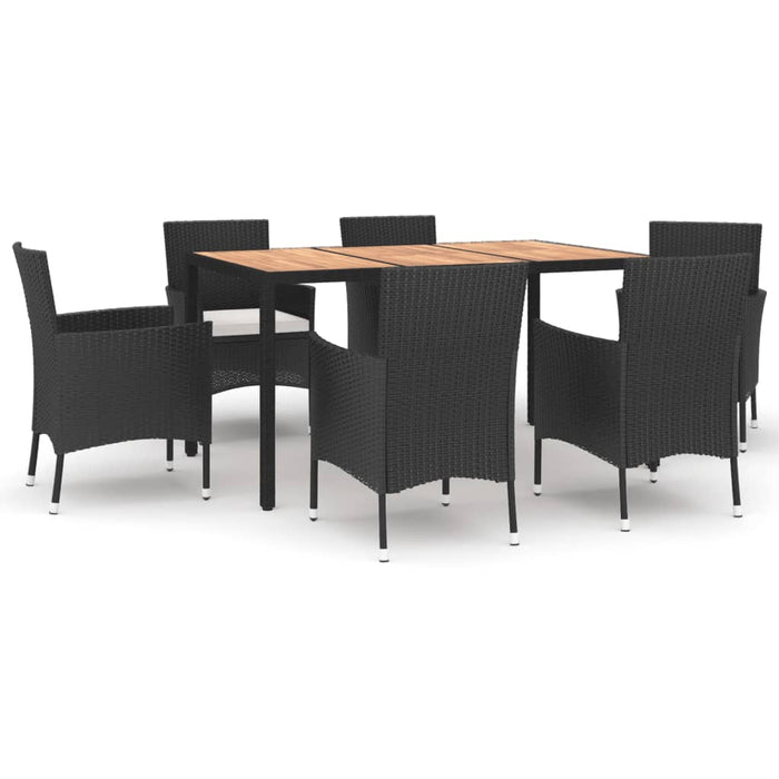 Set mobilier de grădină cu perne, 7 piese, negru, poliratan WALTI