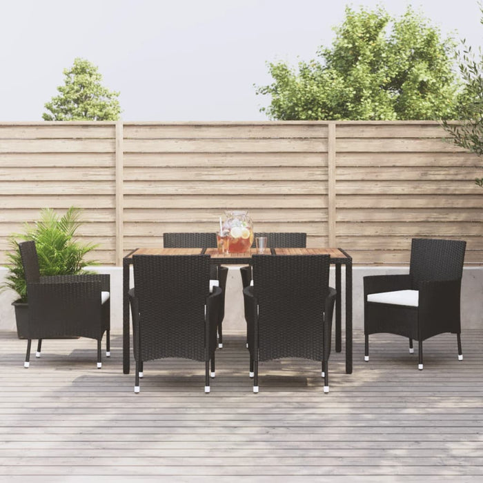 Set mobilier de grădină cu perne, 7 piese, negru, poliratan WALTI
