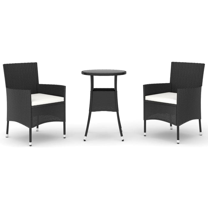 Set bistro de grădină cu perne, 3 piese, negru, poliratan - WALTI WALTI