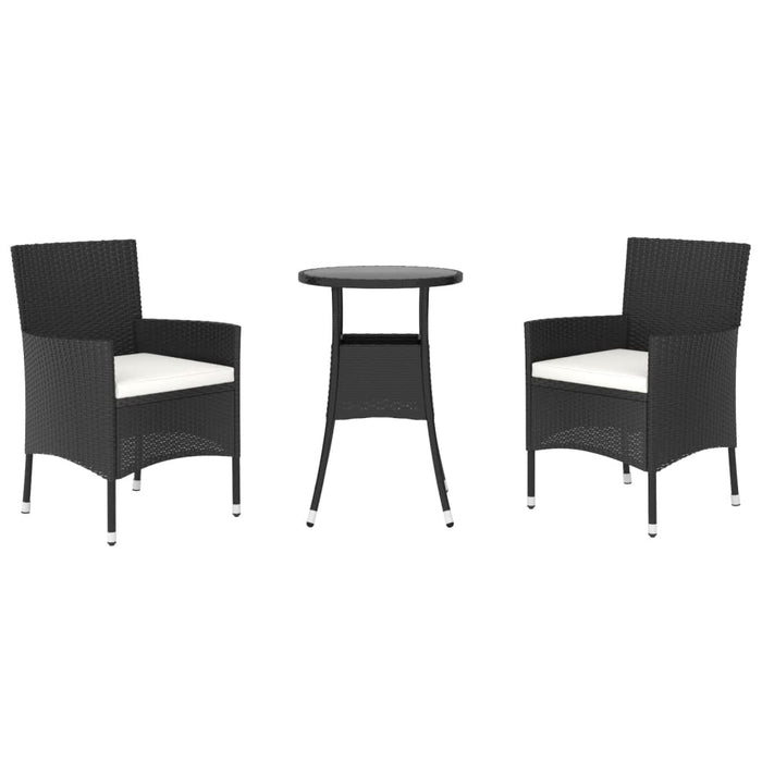 Set bistro de grădină cu perne, 3 piese, negru, poliratan - WALTI WALTI