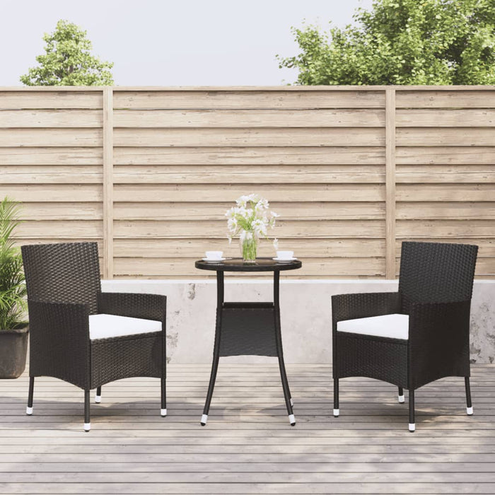 Set bistro de grădină cu perne, 3 piese, negru, poliratan - WALTI WALTI