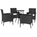 Set bistro de grădină cu perne, 5 piese, negru, poliratan - WALTI WALTI