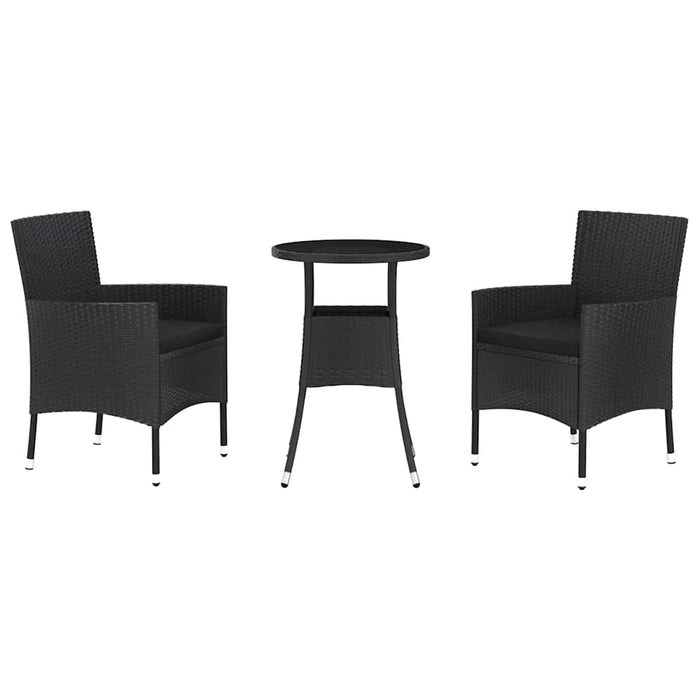 Set bistro de grădină cu perne, 3 piese, negru, poliratan - WALTI WALTI