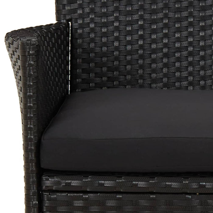 Set bistro de grădină cu perne, 3 piese, negru, poliratan - WALTI WALTI